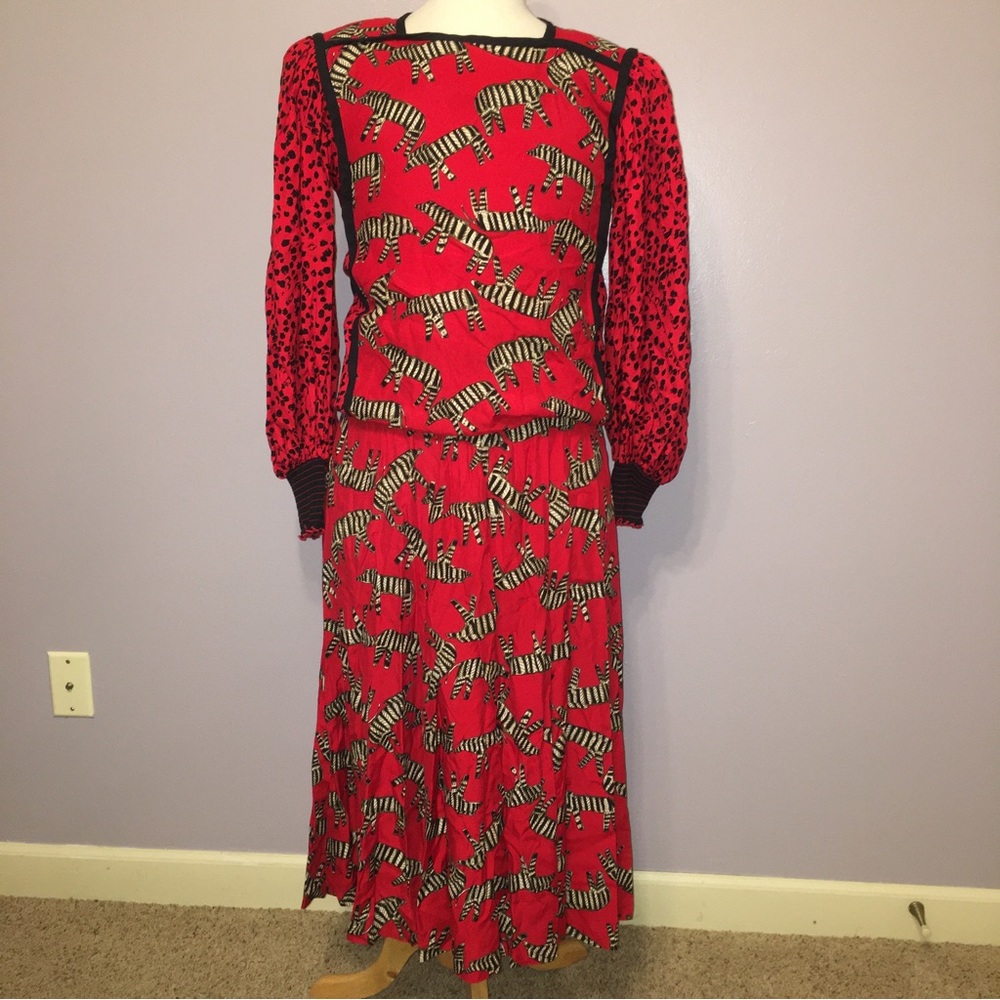 JEANNE MARC Dress VINTAGE Pop Art ZEBRA Cheetah RED / BLACK - Sz 4 Made in USA